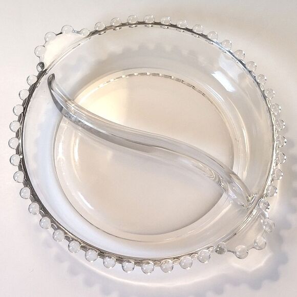 Imperial Glass Candlewick Round Divided Serving Dish, Bubble Rim and Handles - Picture 2 of 9